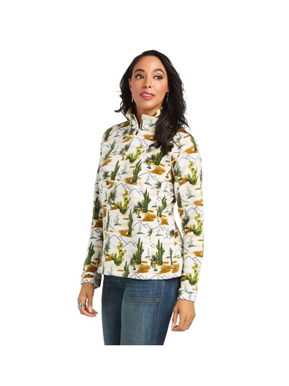 Ariat White Cactus Print Pullover Quarter zip  Fleece